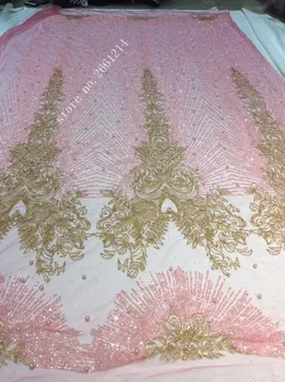 

High quality glitter Mesh African Tulle lace fabric New Design BZL-101905 French Mesh Lace with glued glitter
