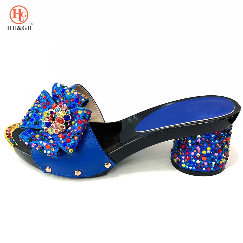 

Royal Blue Color African Wedding Shoe Open Toe Ladies Sandals Shoes Party Wedding Shoes Decorated with Rhinestone Nigerian Shoes