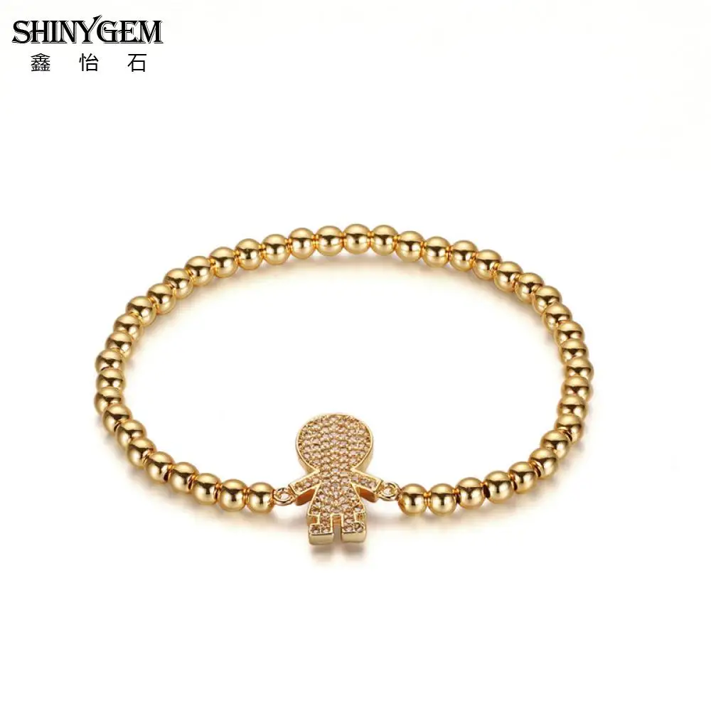 ShinyGem Stainless Steel Gold Bead Bracelet Cubic Zircon Little Boy