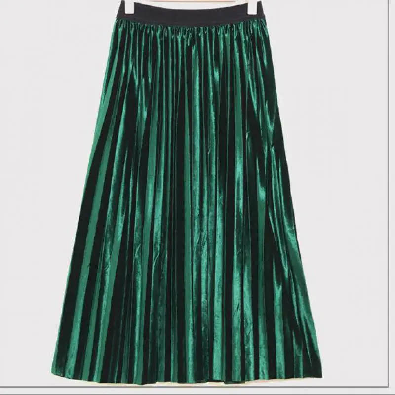 Новинка, осенняя и весенняя стильная женская юбка с высокой талией, тонкая бархатная юбка, плиссированная юбка