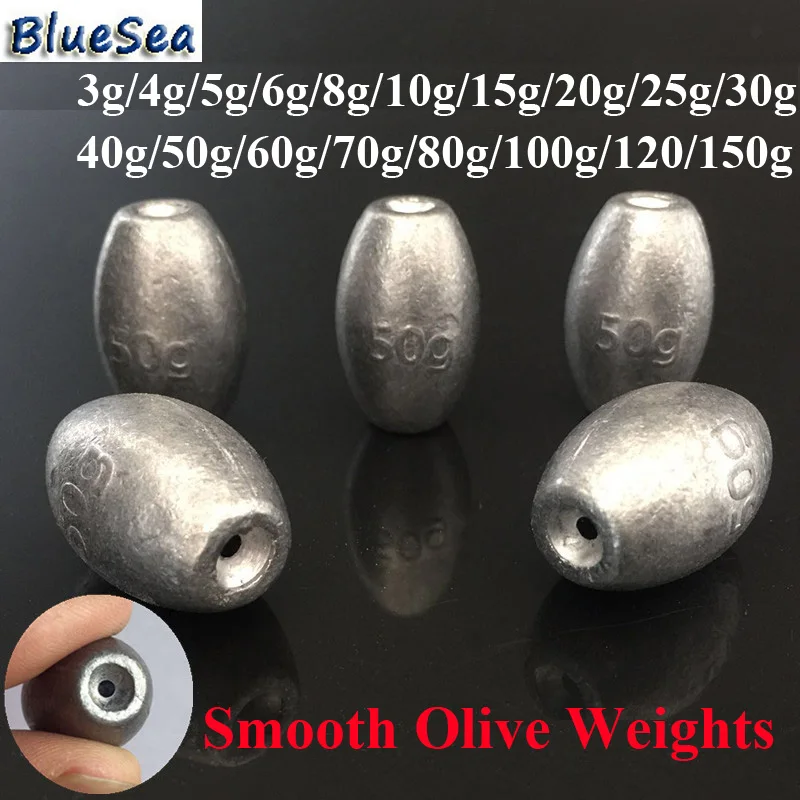 

BlueSea Various Weights 3g to 150g Smooth Olive Hollow Fishing Lead Weight Fishing Lead Sinkers