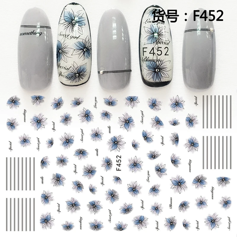 

beauty self adhesive nail art decorations stickers acrylic flower manicure decals nails supplies tool F449-53