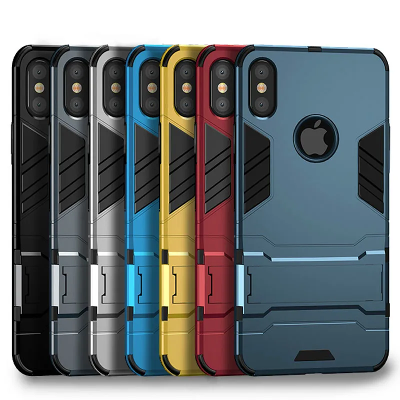 

Steel Armor 3D Shield Protector For iPhoneX shockproof Crash Bracket Phone Case TPU+PC Phone Case For iPhone7 8 6 Back Cover