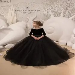 Черный бархат платье с цветочным узором для девочек на свадьбу и день рождения вечерние праздник черный бархат платье с цветочным узором