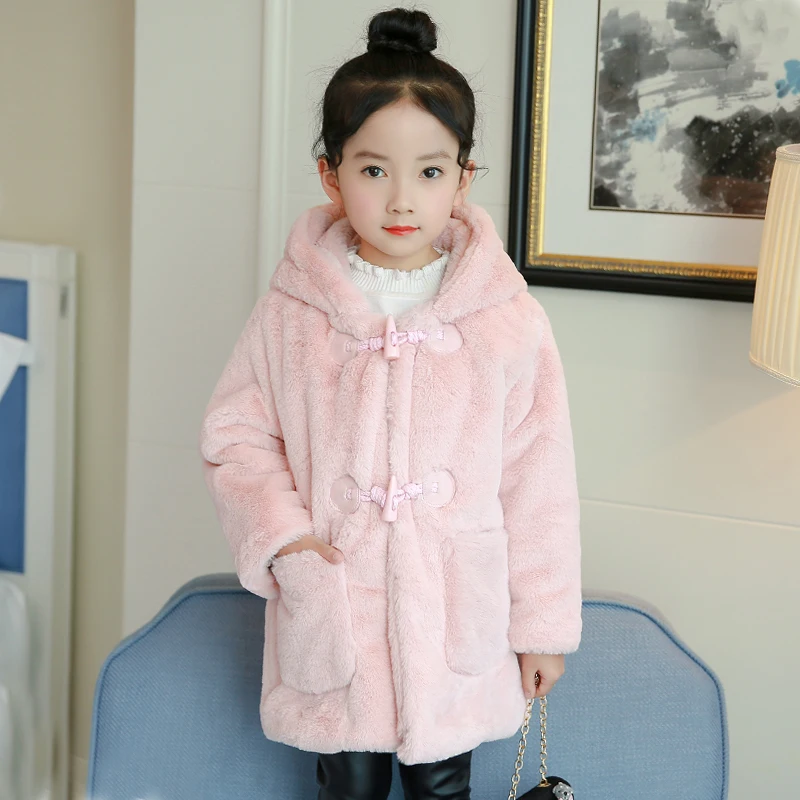 New Baby Girl Winter Warm Faux Fur Coat Kids Cute Hooded School Clothes ...