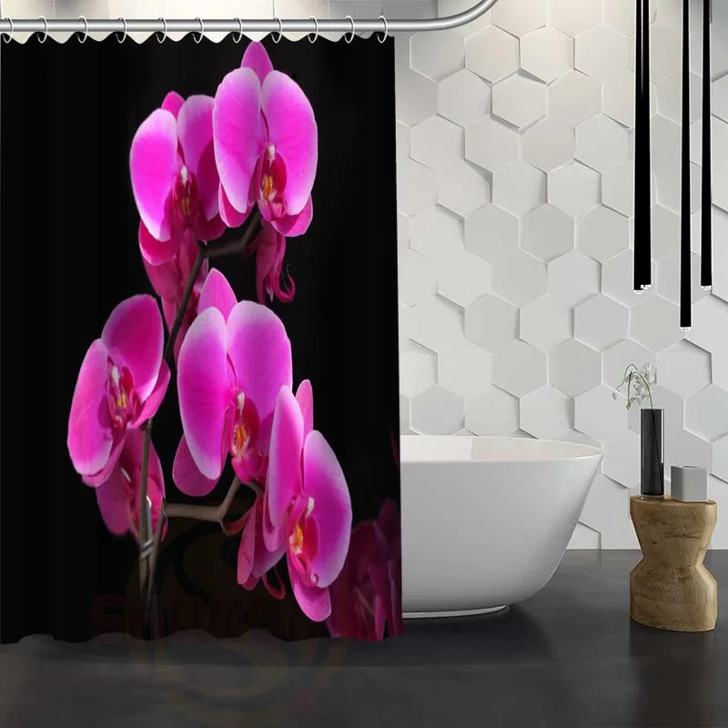 Custom Colorful Orchid Closeup Flower Shower Curtain Waterproof Fabric Shower Curtain for