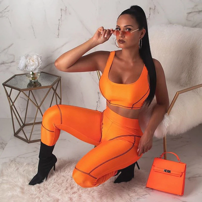 

Simenual Sporty Active Wear Women Two Piece Set Casual Fitness Neon Workout Tracksuit 2019 Autumn Crop Top And Leggings Sets New