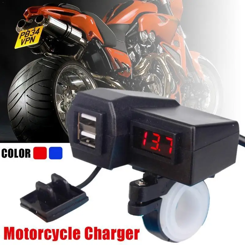 

3.1A Motorcycle Car Charger Dual Usb Cigarette Lighter Voltmeter Display Waterproof Wiring 60cm Adapter Moto Accessories