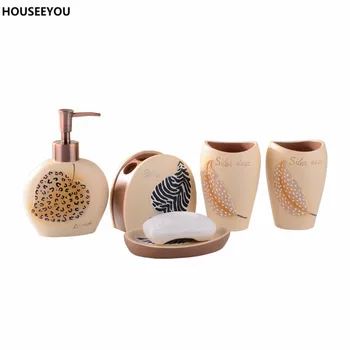 

Bathroom Accessories Set 5Pcs/set Romantic Resin Soap Holder Dishes Toothbrush Cup Liquid Soap Dispenser Exquisite Craft Gift