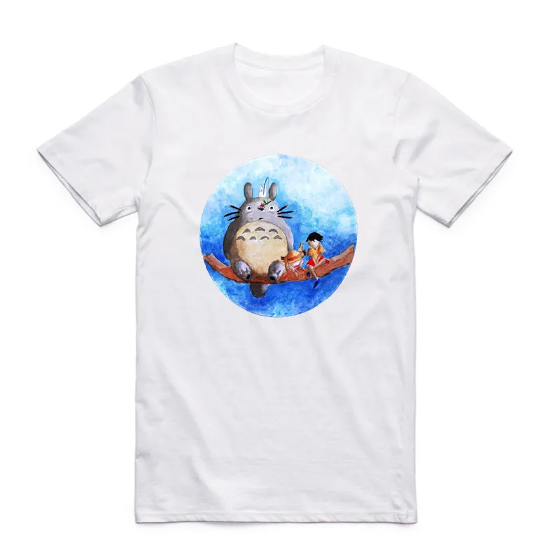 Для мужчин принт Хаяо Миядзаки модная футболка летние Повседневное с круглым вырезом Рубашка с короткими рукавами Унесенные призраками