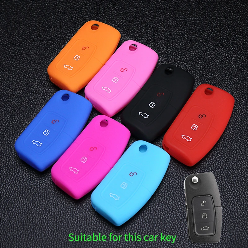 

3 buttons remote Keys Bag Protector car Key silicone shell keychain case holder for Ford Focus Fiesta Focus Mondeo Ecosport Kuga
