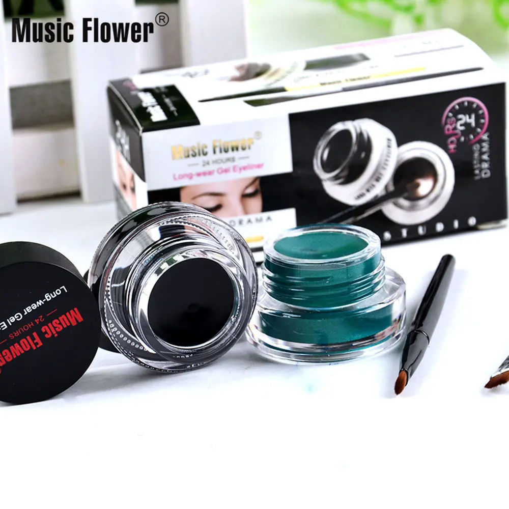 Music Flower-Juego de maquillaje de ojos 2 en 1, delineador de Ojos de Gel marrón negro, crema a prueba de agua, textura cremosa, delineador de ojos con pinceles