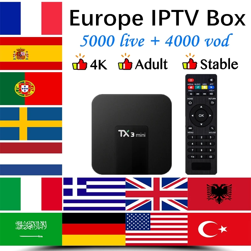 TX3mini Android tv Box Amlogic S905W+ 1 год French Spain немецкий PT IP tv подписка Франция IP tv 5000Live+ 3500VOD WiFi tv Box