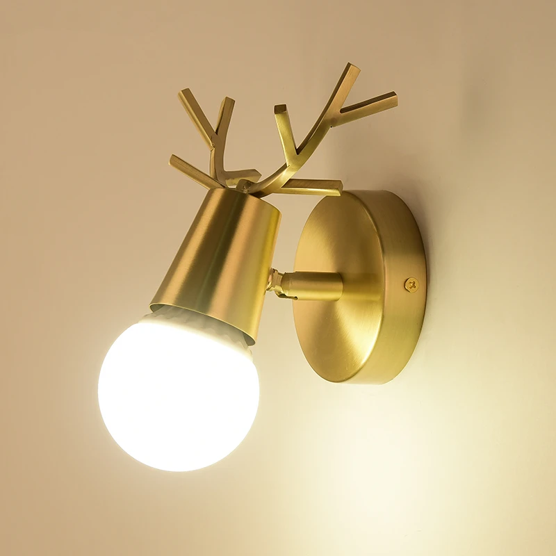 Creative bedside brass wall lamp light staircase corridor aisle lamps children room elk Nordic bedroom living room wall lamp Creative bedside brass wall lamp light staircase corridor aisle lamps children room elk Nordic bedroom living room wall lamp