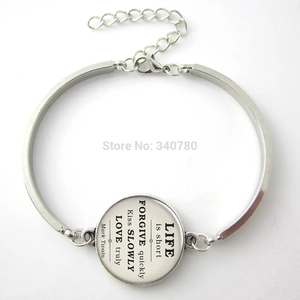 Trendy Mark Twain quote on Life Love & Forgiveness inspirational Trendy Mark Twain quote on Life Love & Forgiveness inspirational quote bracelet romance kiss glass gem Bracelet for lover 045 in Charm Bracelets from