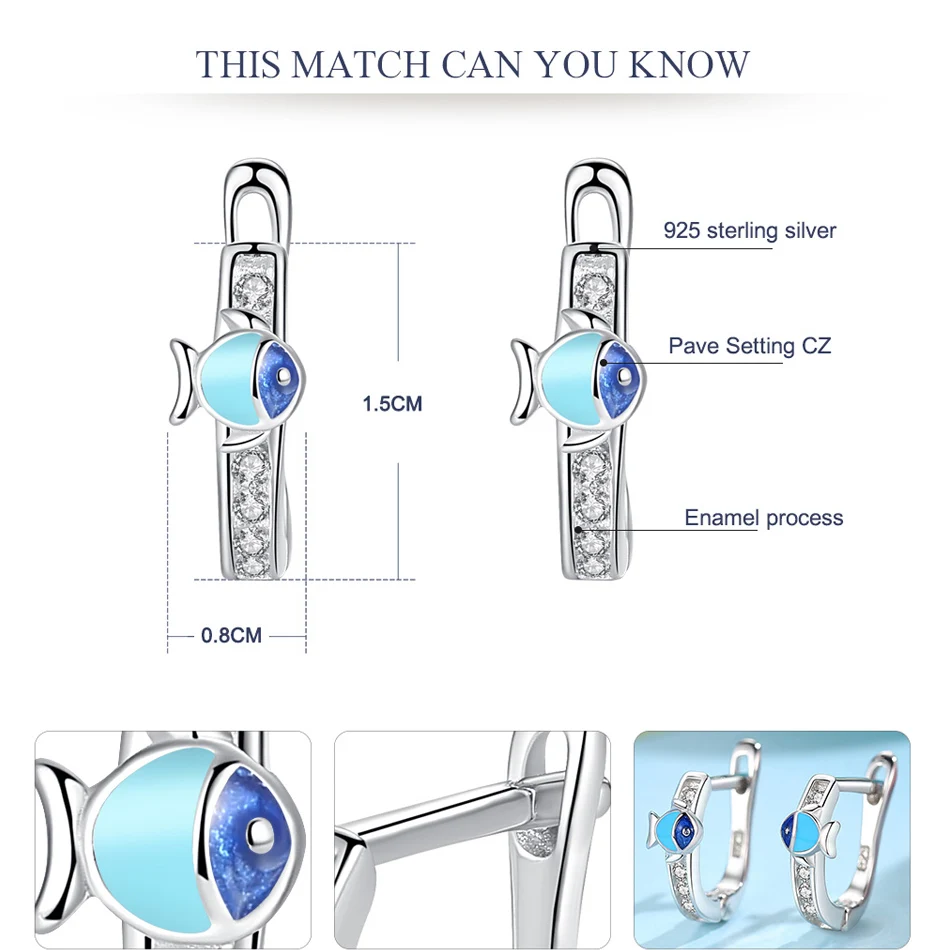 FOREWE, серьги из стерлингового серебра 925 пробы для девочек, дети, эмаль, Милая Рыба, животное, серьги-клипс серебро 925, ювелирный подарок