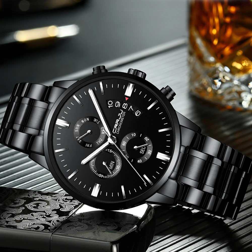 CRRJU новые мужские водонепроницаемые спортивные наручные часы с календарем с многофункциональным хронографом кварцевые тяжелые часы модные мужские часы