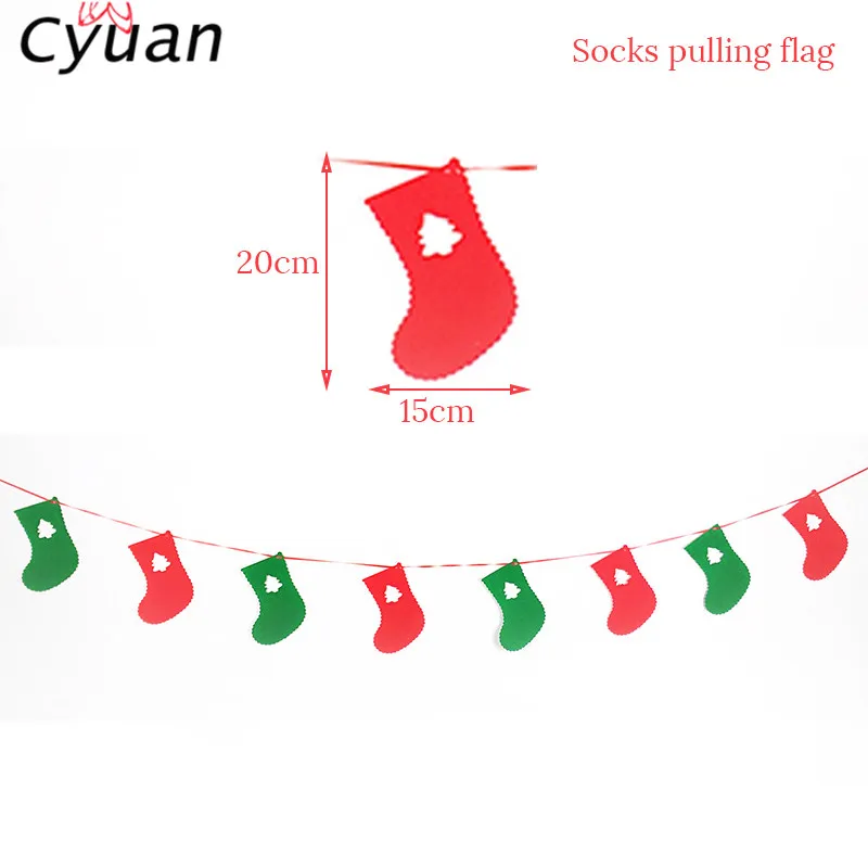Cyuan, рождественские баннеры для бантиков, украшения для рождественской вечеринки, детские домашние гирлянды "сделай сам", рождественские носки с лосем, флаги, товары для нового года - Цвет: sock