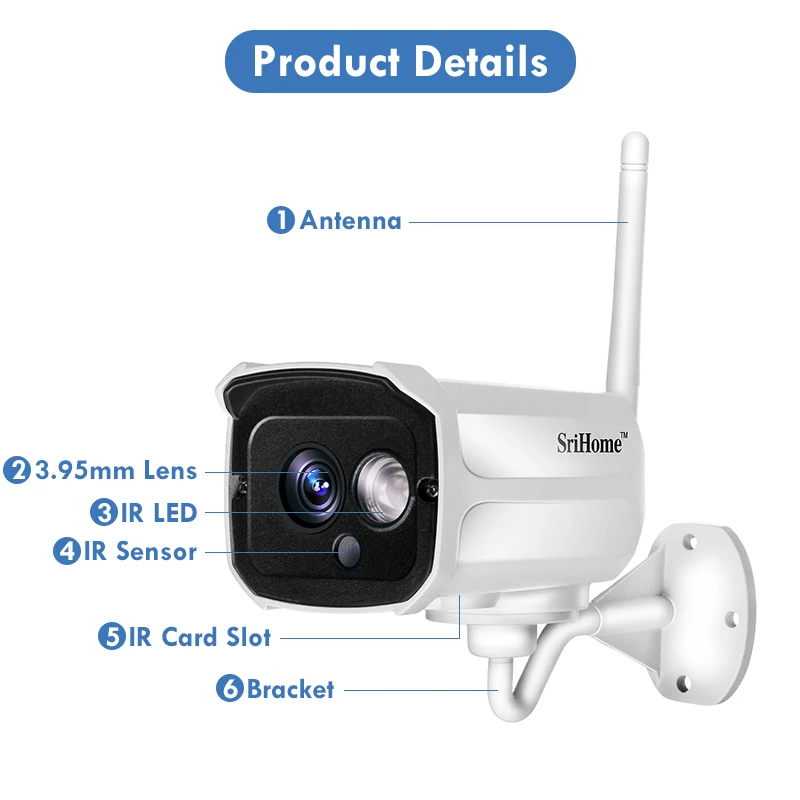 Sricam SH024 1080P беспроводная Wi-Fi ip-камера 2.0MP CCTV камера безопасности для улицы Водонепроницаемая камера ночного видения SriHome слот для SDCard