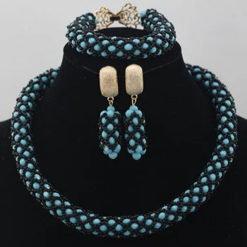 

Mix Black Teal Beads Necklace Set Women Choker Necklace Set for African Nigerian Party Wholesale Price Free Shipping WD176