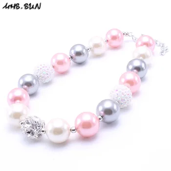 

MHS.SUN 2PCS Rhinestone Ball Bead Chunky Necklace Bubblegum Bead Fashion Baby Girl Chunky Necklace Jewelry For Toddler Children