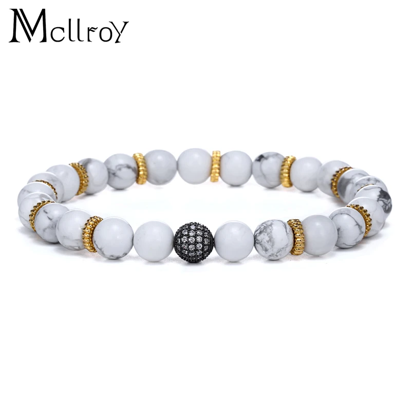 Mcllroy Paved Beaded Bracelets White Bracelets&Bangle Elastic Rope Chain Natural Stone For Women and Men Jewelry