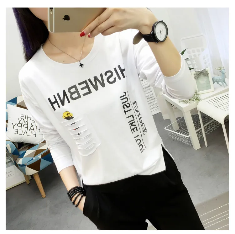 Весенняя женская футболка с длинным рукавом, корейская модная футболка с принтом Kawaii, Женский Повседневный Топ, Студенческая футболка Vetements