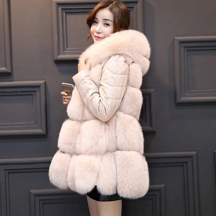 Новые женские шубы из искусственного меха для теплого пальто с капюшоном женские зимние жилеты с отстегивающимся рукавом пальто