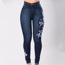 Модные джинсы с вышивкой Женские с высокой талией обтягивающие джинсы хлопковые джинсовые узкие брюки женские большие размеры 3XL весенние джинсовые узкие брюки