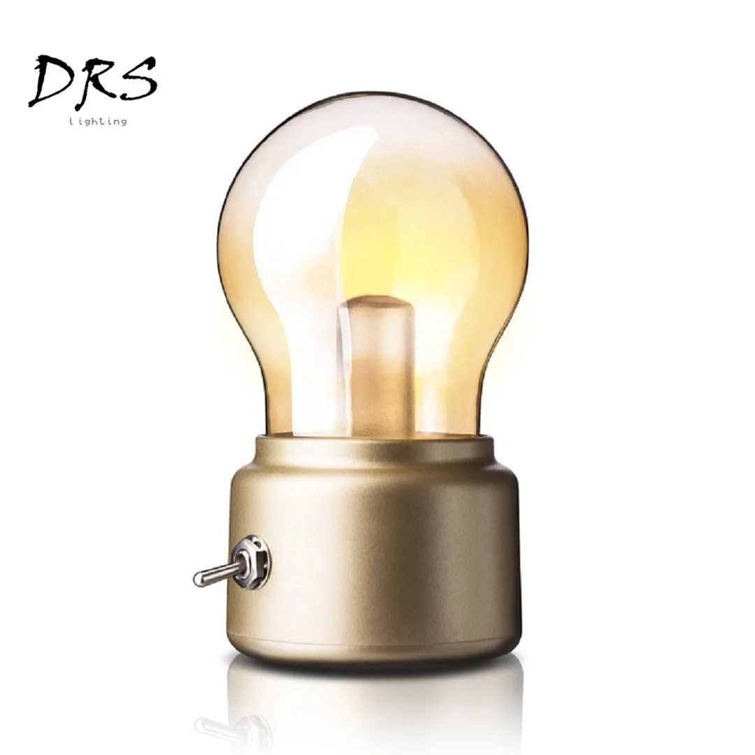 

Mini LED Vintage Bulb Desk Table Lamp Unique High Light Eye Protection Energy Saving Dimmer USB Rechargeable Retro Lamps