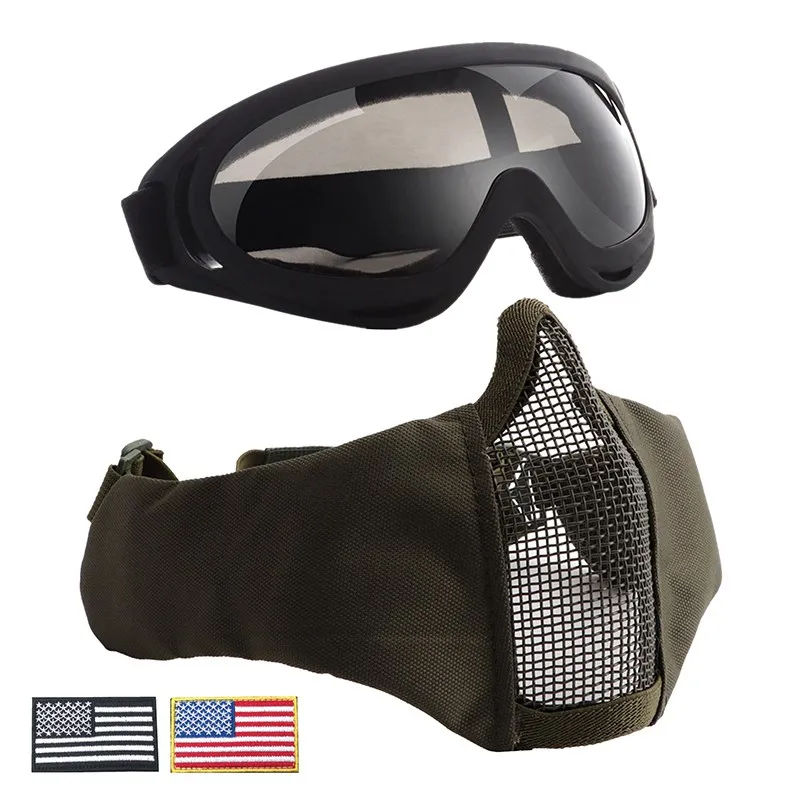 

Hunting Airsoft Mesh Face Mask Kit UV400 Goggles+Armband Set Masks Breathable Half Metal Steel For Hunting Paintball