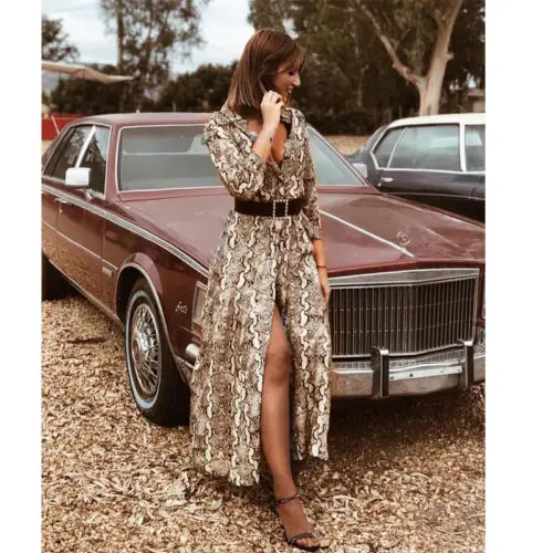 

Women Spring Autumn Leopard Print Fashion Casual Long Sleeve Loose Long Maxi Dress Plus Size