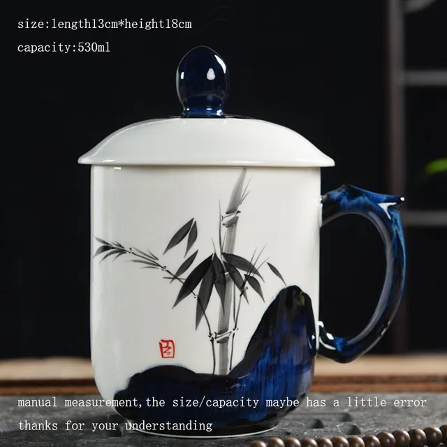 Buy 390/530ML Chinese Style Tea Mug with Lid Hand