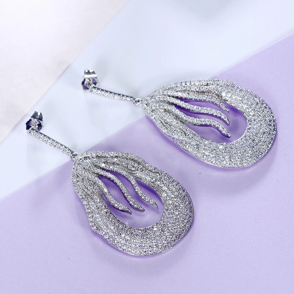 Long big water drop earrings micro pave zirconia crystal aretes female dangling earring Jewelry luxury jewellery for party
