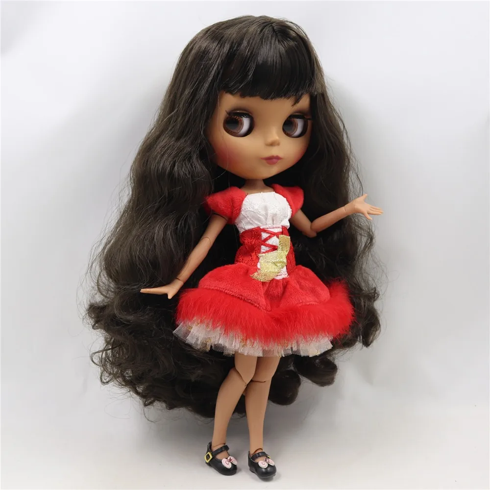 Ледяная кукла DBS Blyth 1/6 bjd Темный кожный сустав тела темно коричневые черные волосы