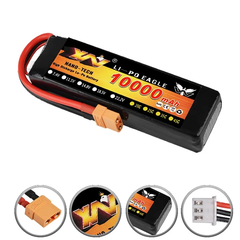 RC Car Lipo Battery 2S 3S 7.4V / 11.1V 10000mah 35C Max 70C XT90 / XT60/ T Plug For Rc Airplane Traxxas Car RC Truck