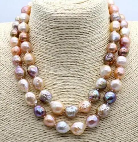 

Huge AAA 35"12-13 mm genuine South Sea Pink purple Multicolor Pearl Necklace