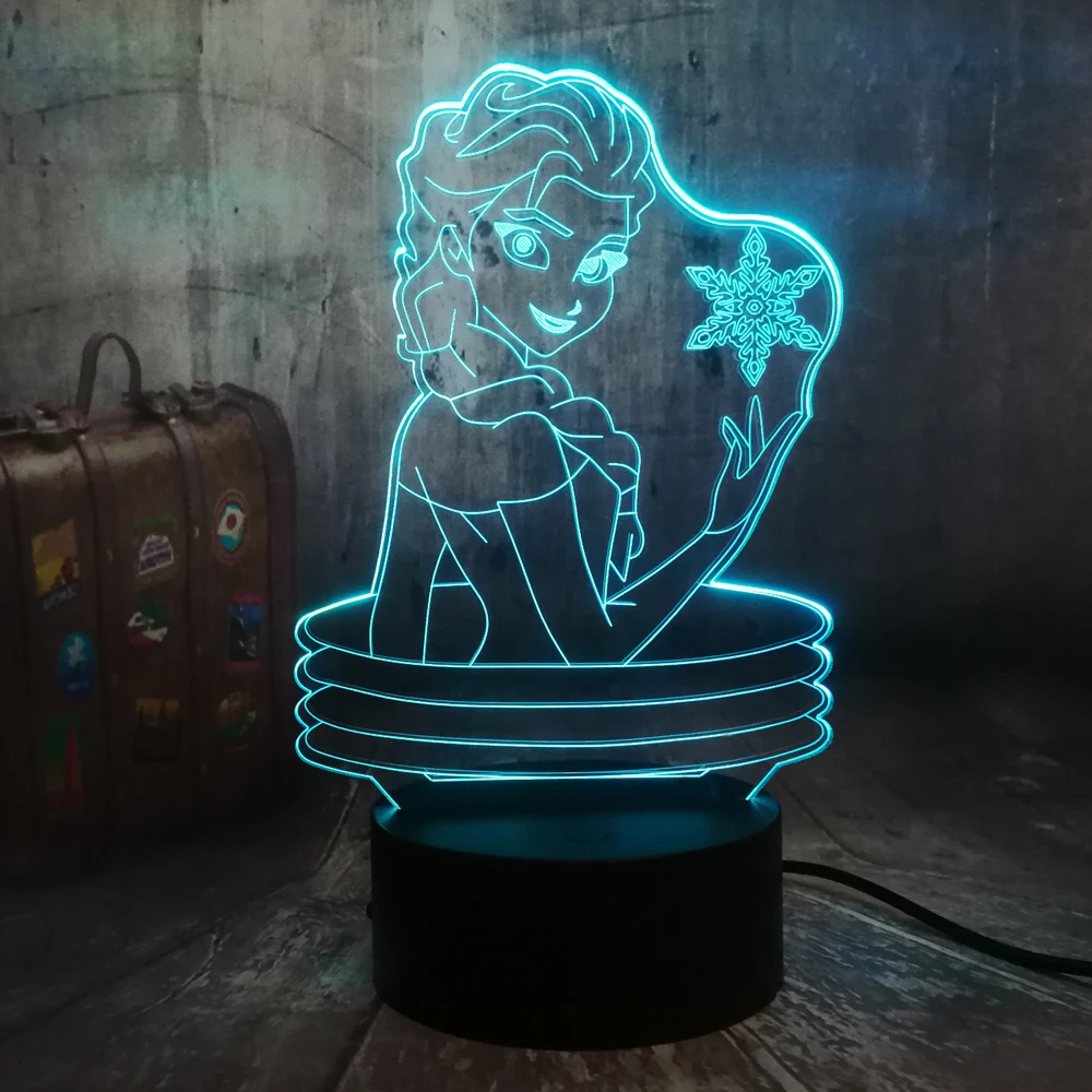  Beautiful Queen Elsa 3D Visual Lamp Illusion Desk LED Night Light Snow Elsa Toys Home Decor Girl Ba - 33032019453