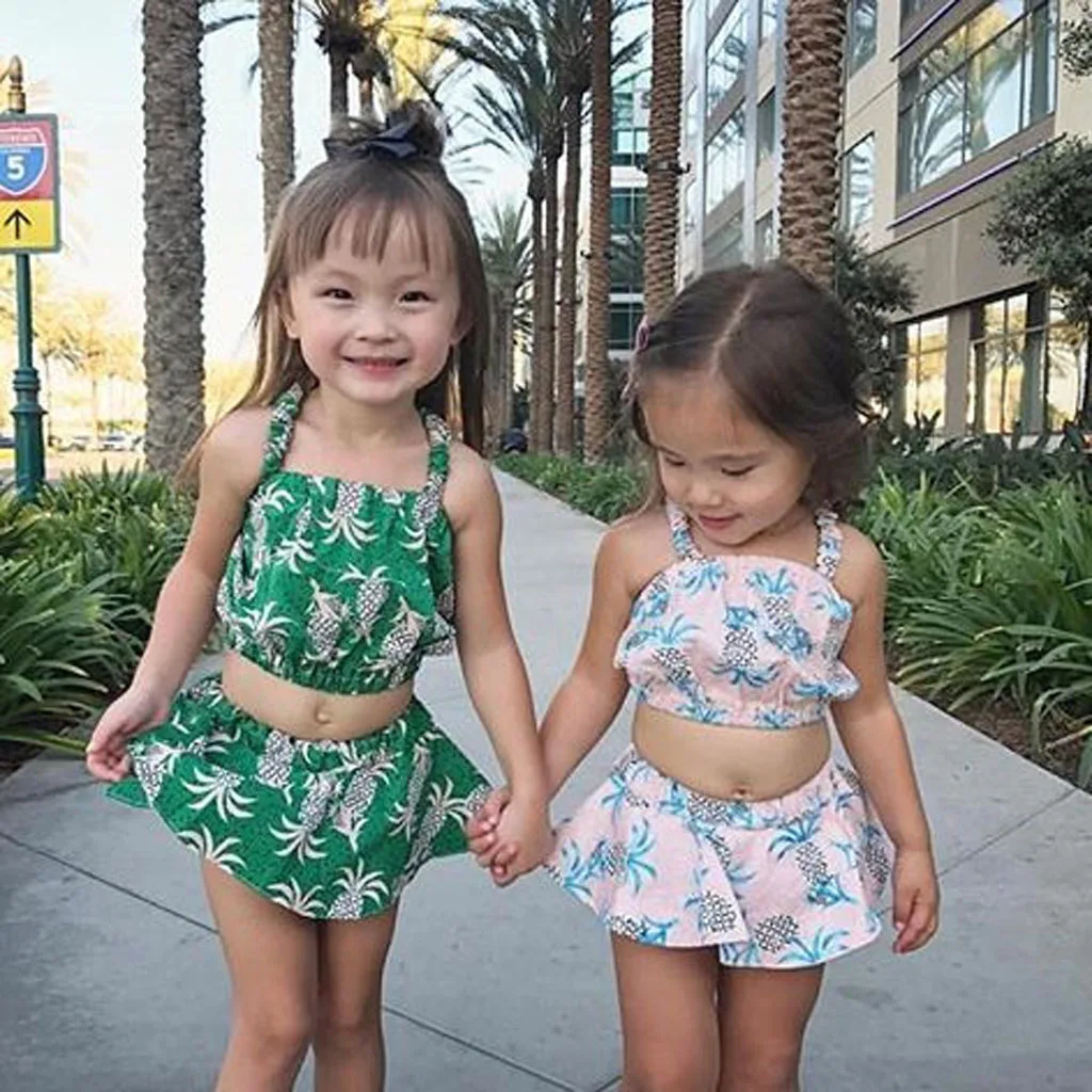 

2019 necessitie Toddler Kids Baby Girl Clothes Set Pineapple Printed Strap Tops Tutu Skirts 2PC Outfits baby girls Clothes Set