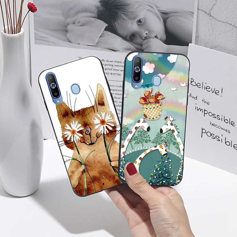 

For Samsung Galaxy A6s SM-G6200 Cute Animal Cat Black Cover 3D Relief Silicone Case For Samsung A8S SM-G8870 Phone Funda Coque