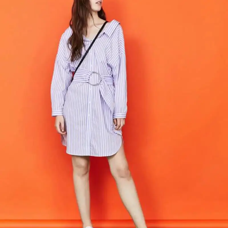 Vestidos verano 2018 Vestido de manga larga a rayas mujeres casual blanco Vestidos de moda coreana ropa verano mujer