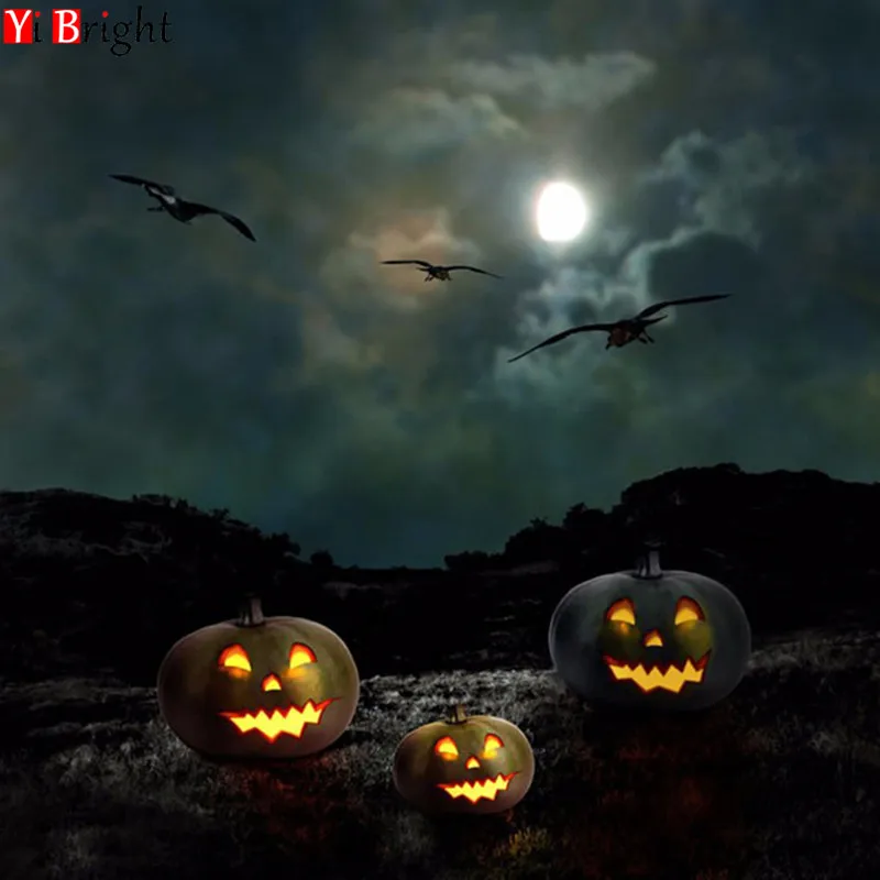 

Diamond Painting Cross Stitch Kits Diy Diamond Embroidery Halloween Pumpkin round Diamond Mosaic Rhinestone Pasted Full XY1
