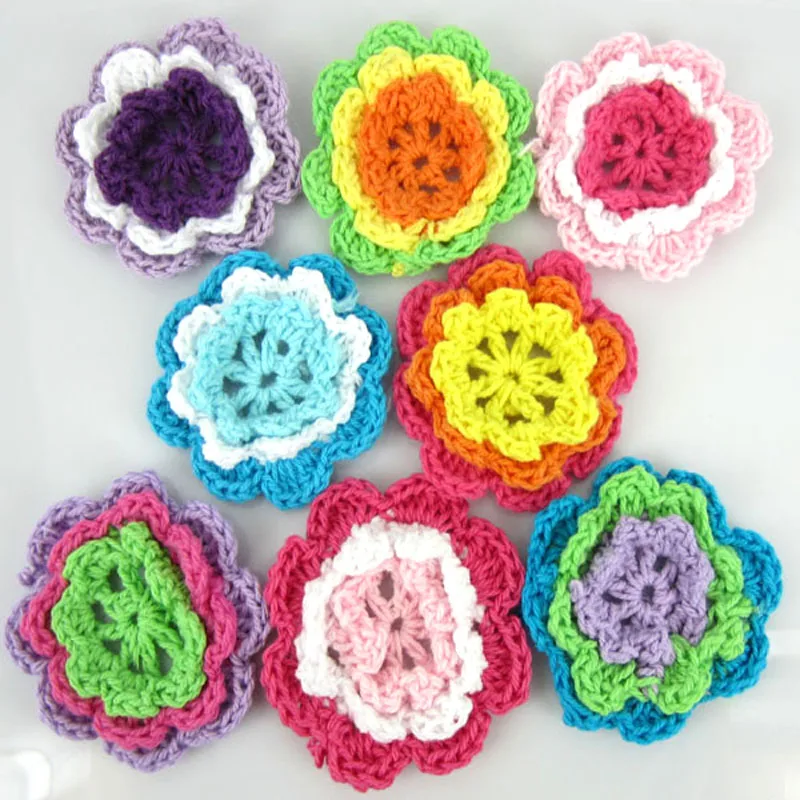 

Free Shipping 80Pcs Mixed Multicolor Handmade Crochet Flowers Applique Craft Scrapbooking 4.5cm