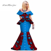 African Print Patchwork Falbala Dress Lady Off Shoulder Evening Party Dress Fashion Slash Neck African Dresses for Women WY3096 round neck falbala patchwork womens day dress