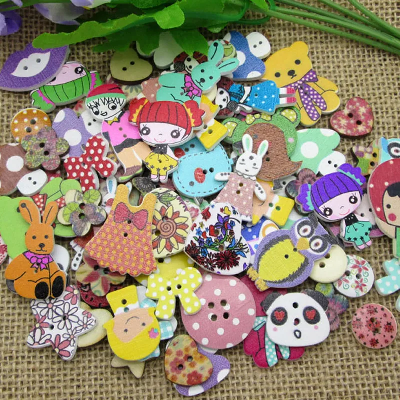 

50Pcs Mixed Wood Sewing Decorative Buttons For Clothes Scrapbooking Needlework Handicraft Botones DIY Apparel Accessories