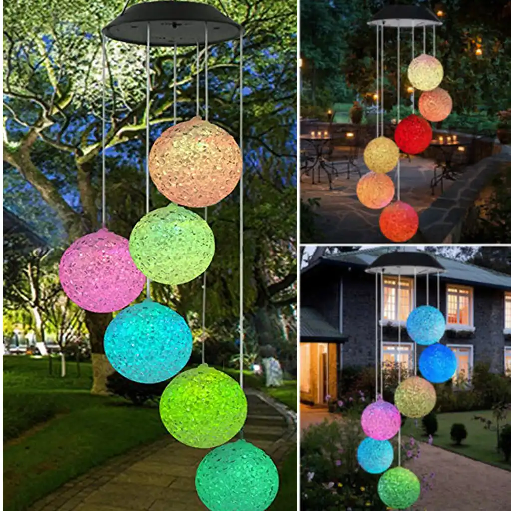 US Solar Powered Wind Chime Light LED Garden Hanging Spinner Lamp Color Changing
