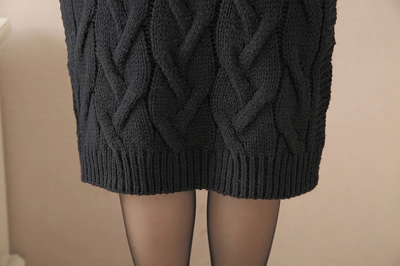Осенне-зимнее вязаное платье-свитер, женское платье средней длины, свободное плотное женское платье с круглым вырезом, повседневная женская одежда H26