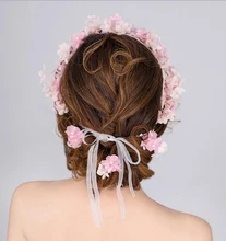 Wedding hair accessories for bride 4pcs/set pink flower crystal headwear hair cobms romantic jewelry headband for wemen lady