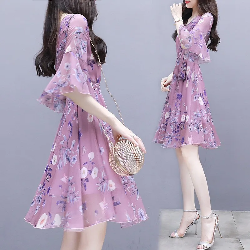 2018 Summer New Sweet Fashion Korean Style Floral Printed Ruffles