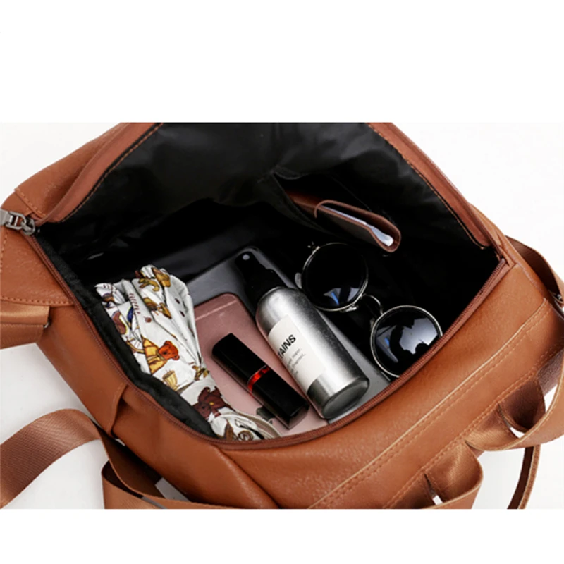Модный женский рюкзак из искусственной кожи, рюкзак с защитой от кражи, школьная сумка на плечо, дорожный Органайзер, чехол-контейнер, черный/коричневый